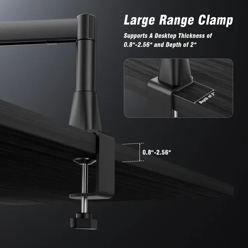 Vista 7 de BASN - Soporte de brazo de micrófono de perfil bajo con abrazadera de escritorio, diseño giratorio y almacenable, canal de gestión de cables