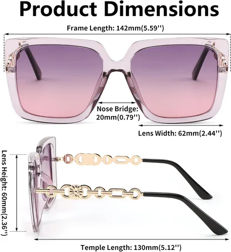 Vista 6 de FEISEDY Gafas de sol polarizadas de moda para mujer, estilo vintage, de gran tamaño, cuadradas, protección UV400, B0003