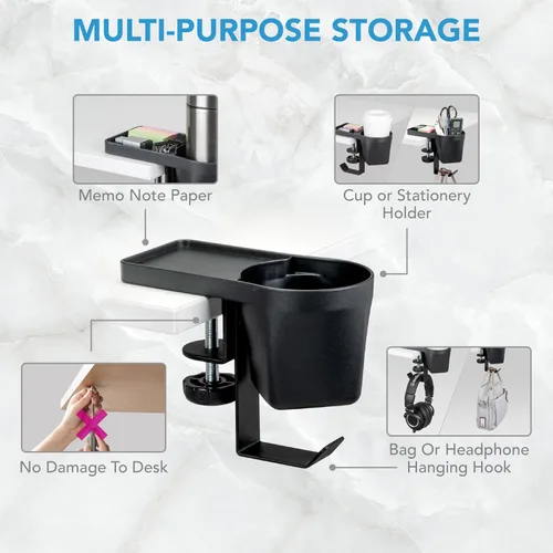 Vista 5 de EHO Soporte para bolígrafos y tazas de escritorio con abrazadera, organizador de artículos de papelería 3 en 1 con almacenamiento para lápices
