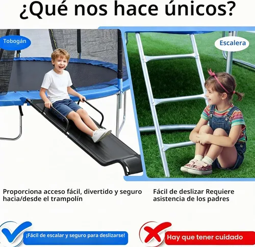 Vista 3 de Universal Trampoline Slide 60" * 20" Slide with 2 Iron Plasticized Handles Buffer Bottom Wear-Resistant Fabric Safety Ladder for Kids and Toddle
