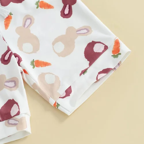 Vista 5 de Muasaaluxi Traje de Pascua para bebé, niña, niño, camiseta de manga corta con diseño de conejo, zanahoria, pantalones cortos para correr, 2 piezas