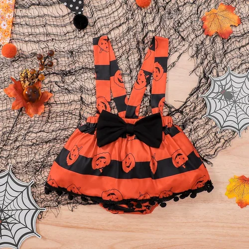 Vista 5 de My First Halloween Baby Girl Outfits Newborn 1st Halloween Dress Ruffle Romper Pumpkin Suspender Skirt 0-18 Months