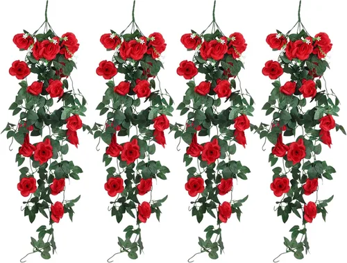Vista 35 de RECUTMS - Guirnalda de flores artificiales colgantes de rosas negras, 2 guirnaldas florales falsas de 3.3 pies con 30 luces LED para pared