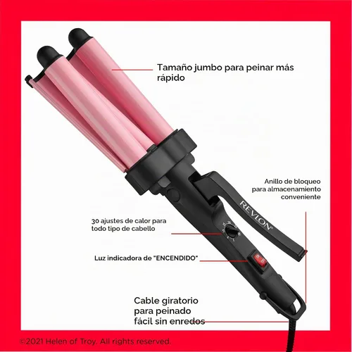 Vista 5 de [Usado] Revlon Ondulador de pelo jumbo de 3 barriles Ondas de aspecto natural de larga duración, (rosa)