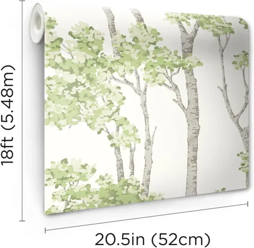 Vista 5 de RoomMates Birch Grove - Papel tapiz autoadhesivo extraíble, color verde, 20.5 pulgadas x 18 pies
