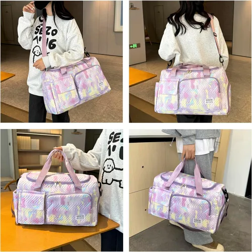Vista 67 de Pequeña bolsa de gimnasio para mujer, bolsa de viaje con compartimento para zapatos