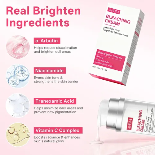 Vista 6 de APBM Crema aclaradora de la piel para áreas íntimas con niacinamida, arbutina, ácido tranexámico y vitamina C, tono de piel uniforme para cuerpo