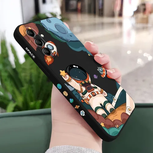 Vista 2 de LEECG Funda protectora para Samsung Galaxy A14, diseño de patrón de astronauta, anticaída, para Galaxy A14, negro astronauta