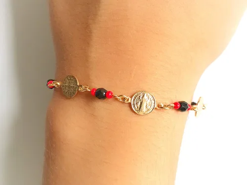 Vista 4 de Art Designs by AA Pulsera de cuentas de cristal de San Benito para mujer joyería de protección Metal