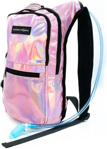 Vista 7 de Kandies World Reflective Festival - Paquete de hidratación – Bolsa de agua de 2 litros para raves, senderismo, ciclismo, correr y más