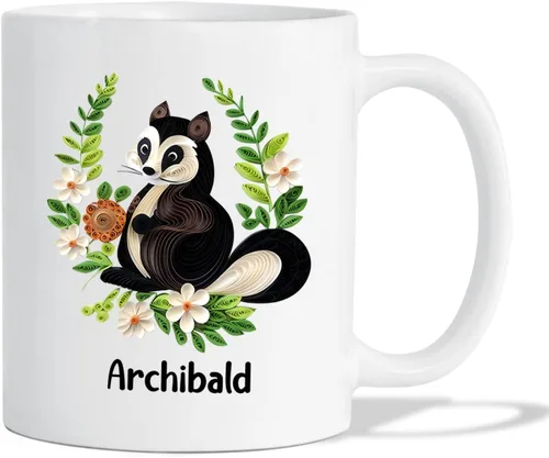 Vista 9 de Taza de café blanca personalizada con nombre de amante de escarabajos, taza de café personalizada de origami de 11 15 onzas, taza de café floral