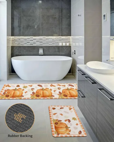 Vista 5 de Tapete de baño de calabaza a cuadros para bañera, antideslizante, de secado rápido y absorbente, de tierra de diatomeas, fregadero de cocina