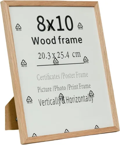 Vista 4 de Juego de 2 portarretratos de madera de roble de 8 x 10 pulgadas, marco de fotos de madera maciza de color natural con plexiglás vidrio para montaje