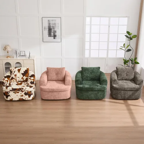 Vista 9 de JIVOIT Silla decorativa de barril giratorio de 360°, sillón redondo giratorio de 36.6 pulgadas con diseño de cojín de doble capa, sofá individual
