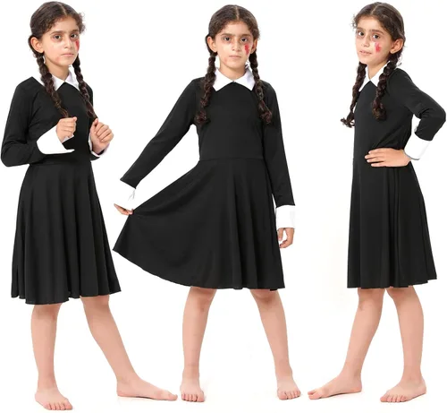 Vista 3 de Lrrtwer Halloween Wednesday Addams Costume Addams Family Dress Costume Girls Dress Outfit