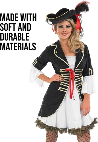 Vista 4 de fun shack Pirate Costume Women's Deluxe Buccaneer Outfit with Corset Jacket, Dress, Hat