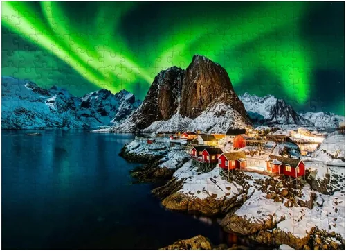 Vista 7 de MyPuzzle Aurora Borealis Over Hamnoy in Norway - Rompecabezas prémium de 1000 piezas para adultos