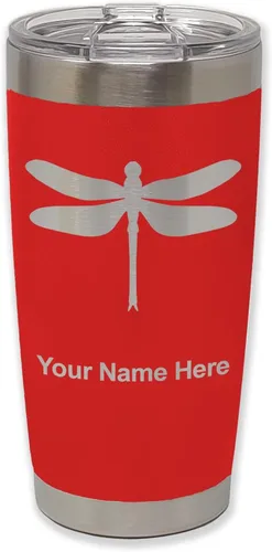 Vista 33 de LaserGram Vaso aislado al vacío de 20 onzas, libélula, grabado personalizado incluido (negro)