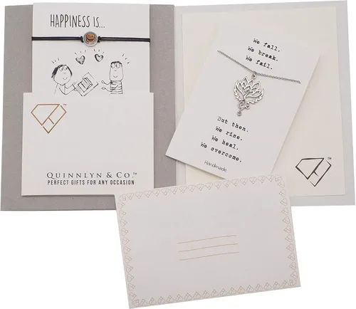 Vista 8 de QUINNLYN & CO. Phoenix Om - Collar con colgante de flor de loto, regalos hechos a mano para mujeres con cita inspiradora en tarjeta de felicitación