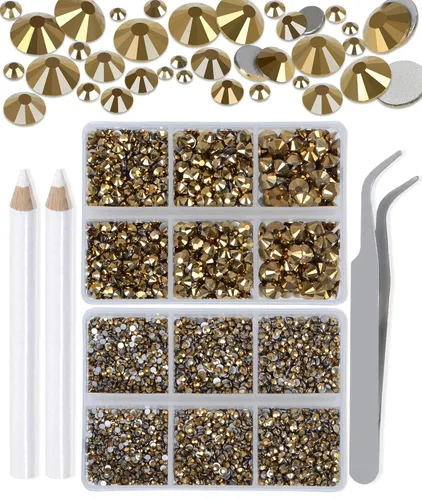 Vista 10 de LPBeads 6000 unidades de diamantes de imitación negros no termofijos, 6 tamaños, cristal redondo, con parte trasera plana, pinzas y bolígrafo