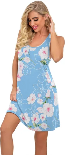 Vista 4 de PrinStory Camisones sin mangas para mujer, camisón de algodón con espalda cruzada para mujer