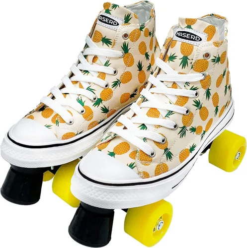 Vista 9 de Women's Roller Skates - Ladies Canvas Roller Skates for Women Fruit Pattern Theme Design - Four Wheel High Top Sneaker Style (Grape, 9.5#)