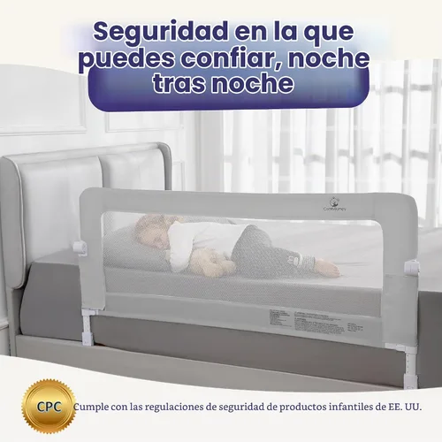 Vista 2 de ComfyBumpy Barandilla de cama ajustable premium para niños, protección de seguridad que se balancea hacia abajo, altura ajustable de 62 cm–82 cm