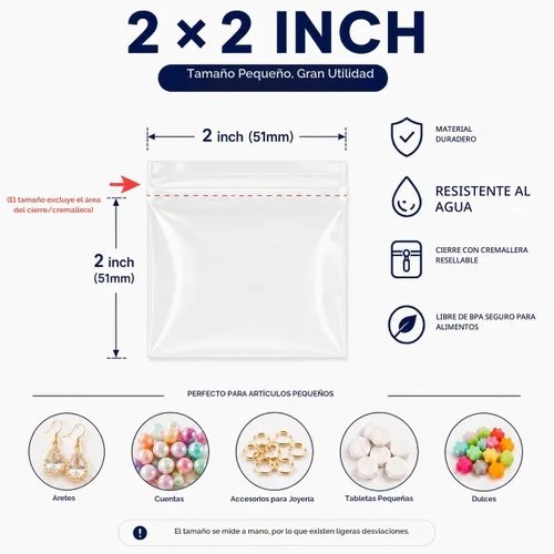 Vista 8 de 500 piezas de mini bolsas con cremallera de 2 x 2 pulgadas Bolsas pequeñas con cremallera Bolsa de plástico pequeña Bolsa para joyas