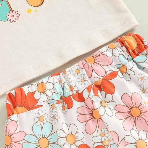 Vista 4 de Muasaaluxi Trajes a juego para hermana mayor y hermana pequeña de manga corta y camisas, pantalones de campana de flores, diadema, ropa bohemia