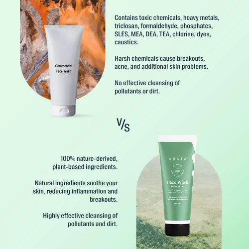 Vista 5 de Arata Jabón facial refrescante con aceite de limón ayurvédico, menta y linaza orgánica, certificado EWG, totalmente natural, vegano y libre