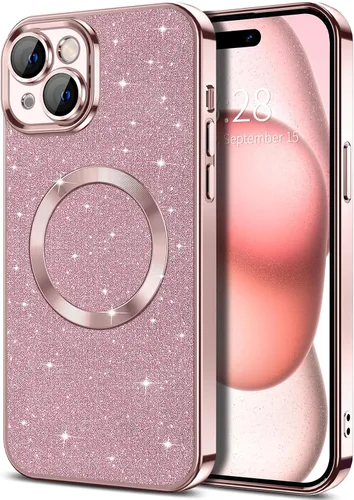Vista 34 de Hython para iPhone 16 Funda con chispas brillantes, fundas transparentes magnéticas con protector de lente de cámara [Compatible con MagSafe]