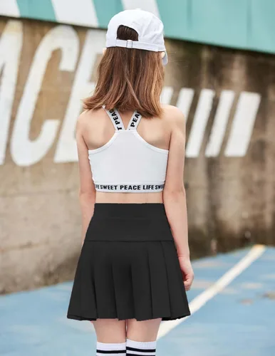 Vista 7 de Arshiner Faldas de tenis para niña con pantalones cortos, falda plisada atlética, falda pantalón de entrenamiento con bolsillos para niños de 4 a 13