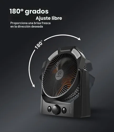 Vista 5 de Ventilador de campamento con linterna LED, ventilador de escritorio con pilas D de 8 pulgadas con temporizador, control de velocidad continuo