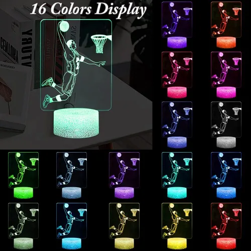 Vista 2 de Luces nocturnas de jugador de baloncesto 3D, lámpara de ilusión decorativa LED con control remoto y botón inteligente, luz intercambiable de 16