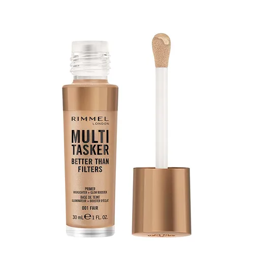 Vista 3 de Rimmel Multi-Tasker Better Than Filters, 002 Fair Light, imprimación facial, refuerzo e iluminador de brillo, fórmula vegana, beneficios