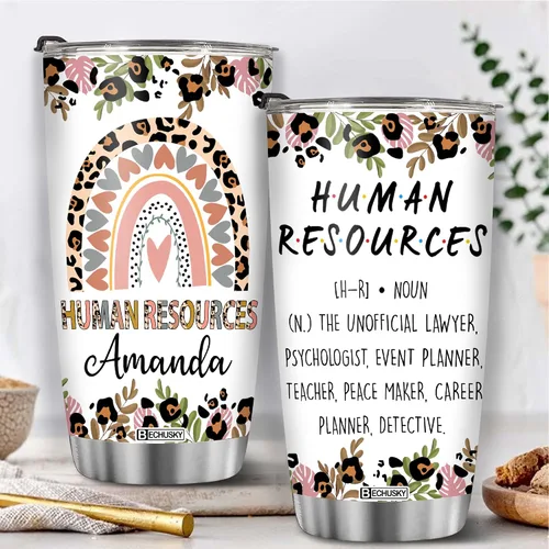 Vista 2 de BECHUSKY Vaso de recursos humanos personalizado de regalo para mujeres, hombres, papá, mamá, nombre personalizado, decoración divertida de oficina