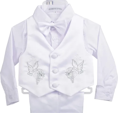 Vista 4 de Lito Angels Traje formal de bautismo para bebé niño con gorro de satén de 3 a 18 meses, 5 piezas Estilo C