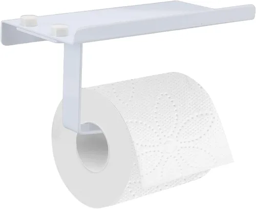 Vista 9 de Portarrollos de papel higiénico, soporte de papel higiénico de baño, soporte de papel higiénico de montaje en pared con estante, estante de acero