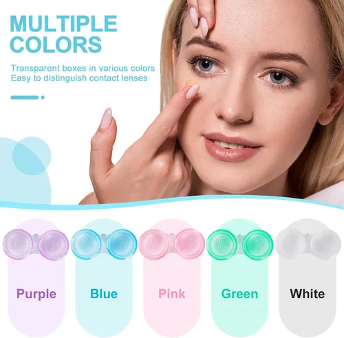 Vista 2 de Paquete de 50 Estuches para Lentes de Contacto, Estuches de Contacto Transparentes a Granel en 5 Colores, Lindo Estuche para Lentes de Contacto a