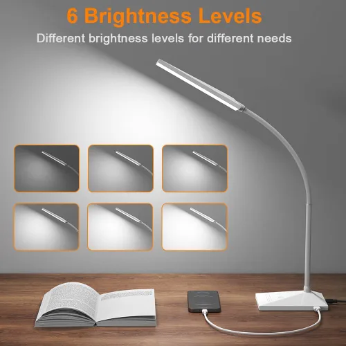 Vista 3 de Vansuny Lámpara de escritorio LED con puerto de carga USB, cuidado de los ojos, 5 modos de color, 6 niveles de brillo, control táctil, cuello