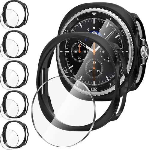 Vista 18 de Suoman 5+5 Pack para Samsung Galaxy Watch 7/8 Ultra 47mm (2024/2025) Estuche, Protector de pantalla de vidrio templado 9H + Funda protectora de PC