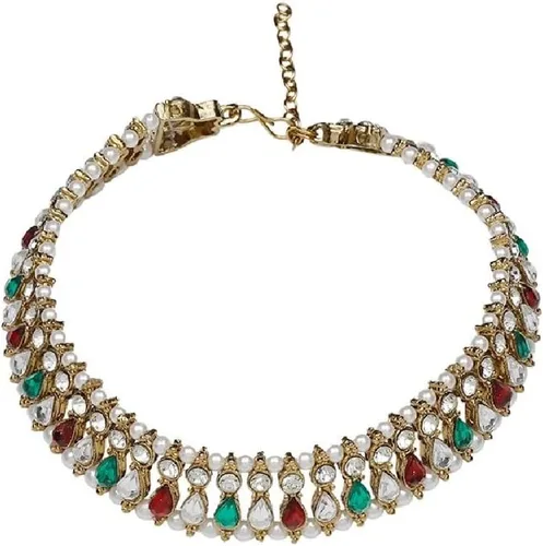 Vista 7 de Efulgenz Indian Bollywood Faux Kundan Pearl Wedding Bridal Anklet Pair with Bells Bracelet PayPal Foot Jewelry