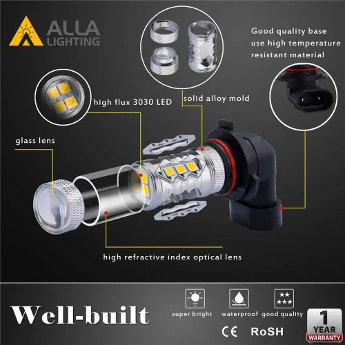 Vista 2 de Neblineros LED de repuesto de la marca Alla Lighting, 3030 SMD, luz amarilla