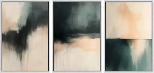 Vista 214 de SIGNFORD - Set de obras de arte en lienzo enmarcado para pared, ilustraciones abstractas de neblina del desierto en tonos neutros beige y marrón