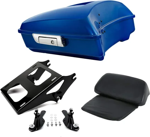 Vista 23 de Respaldo de Maletero de Equipaje King Tour Negro Brillante con Placa de Rack de Montaje Compatible con Harley Modelos Touring 2014-2025 Road Glide
