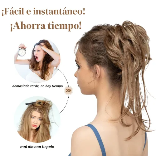 Vista 5 de CJL HAIR Extensiones de cabello rizado con cola de caballo, cabello sintético con coleta recta, coleteros para mujer, rubio ceniza/rubio playa