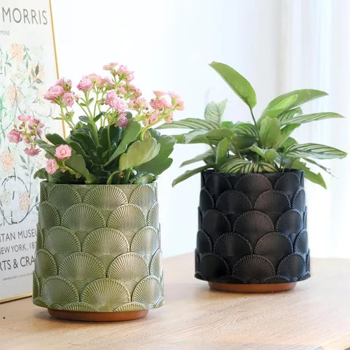 Vista 6 de GUGUGO Maceta de Escamas Beige Perla, Maceta de Plantas Única y Bonita con Drenaje, Macetas Pequeñas Eclécticas y Coloridas para Flores para Plantas