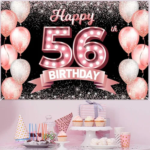 Vista 125 de Cartel de feliz cumpleaños décimo oro rosa, telón de fondo, saludos a 10 años, globos de confeti, decoración temática para niñas de 10 años