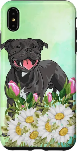 Vista 7 de Funda para iPhone 15 con diseño floral de Staffordshire Terrier Dog Daisy Tulipán Flores Pitbull