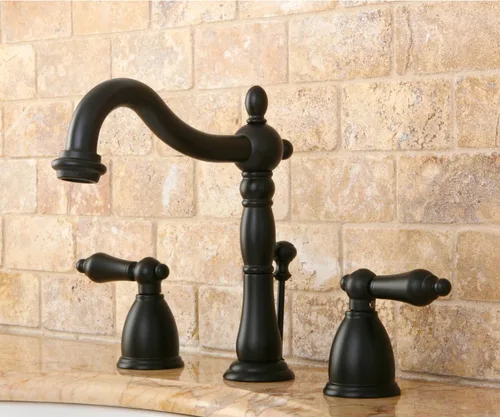 Vista 3 de Kingston Brass KB1975AL Heritage - Grifo de lavabo generalizado con mango de palanca de metal, bronce aceitado, centro ajustable de 8 pulgadas